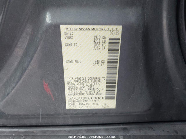 Nissan Altima 2.5 Sl 2015 1N4AL3AP1FN860080 Image 9