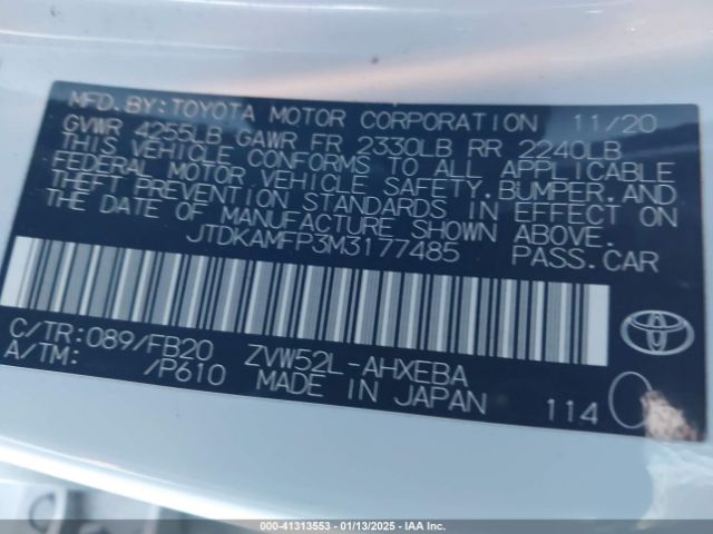 JTDKAMFP3M3177485 Toyota Prius Prime Le