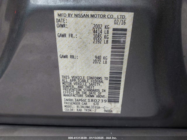 1N4BL3AP6GC180239 Nissan Altima 3.5 Sr