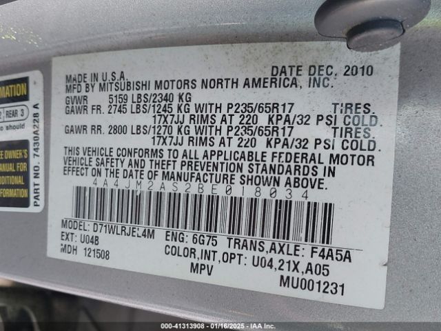 2011 MITSUBISHI ENDEAVOR 4A4JM2AS2BE018034 Photo 8