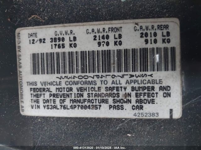 1993 SAAB 900 YS3AL76L4P7004357 Photo 8