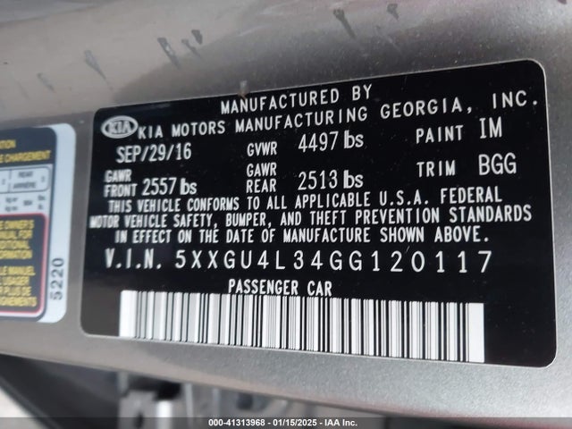 KIA OPTIMA EX 2016 5XXGU4L34GG120117 Image 9