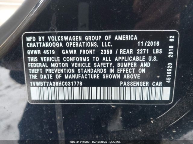 1VWBT7A38HC031778 Volkswagen Passat 1.8t Se