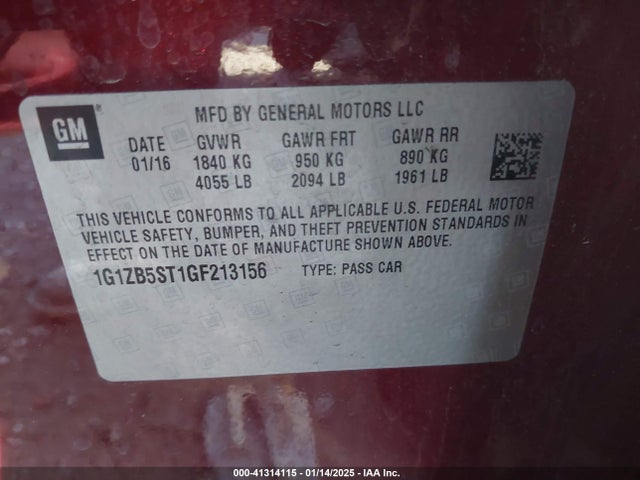 1G1ZB5ST1GF213156 Chevrolet MALIBU LS