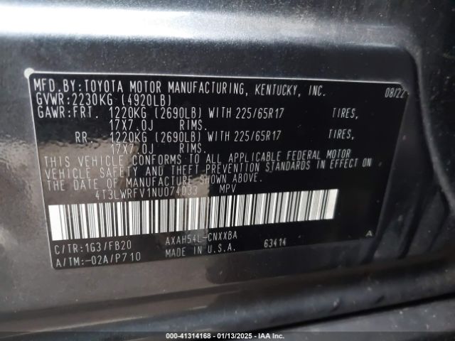 4T3LWRFV1NU074033 Toyota Rav4 Hybrid Le