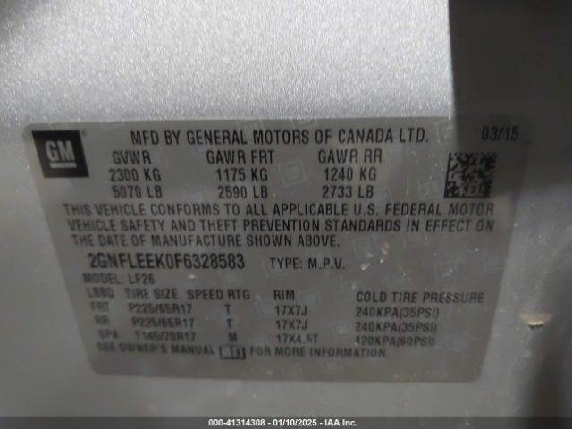 2GNFLEEK0F6328583 Chevrolet EQUINOX LS