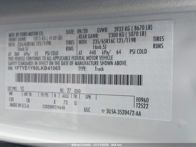 1FTYE1Y80LKB41065 Ford Transit-150