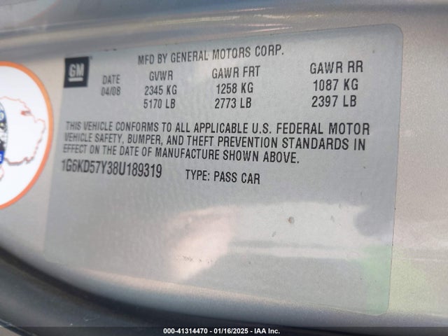 2008 CADILLAC DTS 1G6KD57Y38U189319 Photo 8