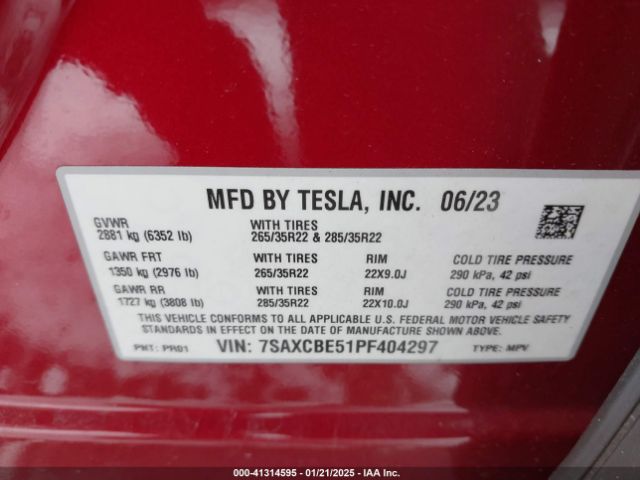 7SAXCBE51PF404297 Tesla Model X Dual Motor All-wheel Drive/standard Range