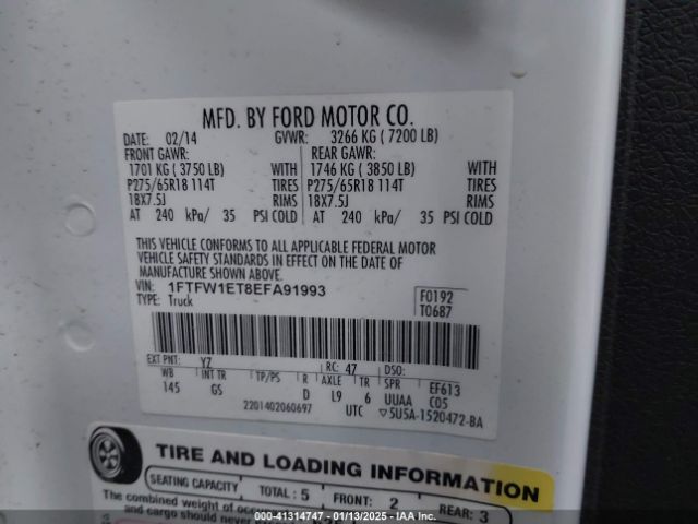 1FTFW1ET8EFA91993 Ford F150 Supercrew
