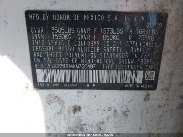 3HGGK5H84KM720497 Honda FIT EX
