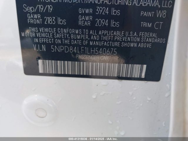 5NPD84LF1LH540675 Hyundai ELANTRA SEL