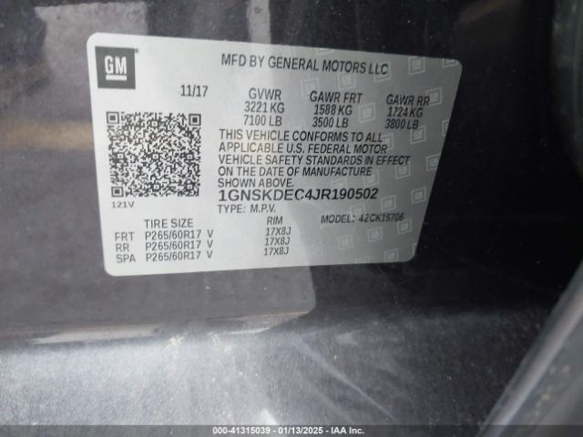 1GNSKDEC4JR190502 Chevrolet Tahoe Commercial Fleet
