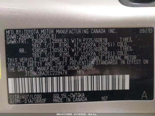 2T2BK1BA2EC229478 Lexus RX 350