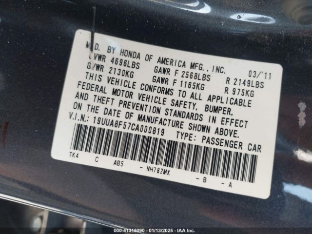 2012 ACURA TL 19UUA8F57CA000819 Photo 8