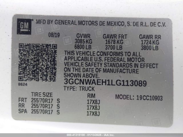 3GCNWAEH1LG113089 Chevrolet Silverado 1500 2wd  Long Bed Wt