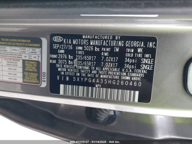 5XYPG4A35HG260460 KIA Sorento 2.4l L