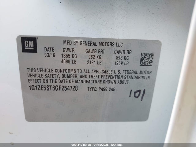 1G1ZE5ST6GF254728 Chevrolet MALIBU 1LT