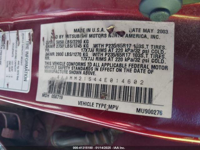 2004 MITSUBISHI ENDEAVOR 4A4MM21S44E014602 Photo 8