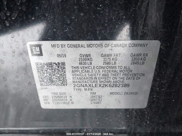 2GNAXLEX2K6282389 Chevrolet EQUINOX LT