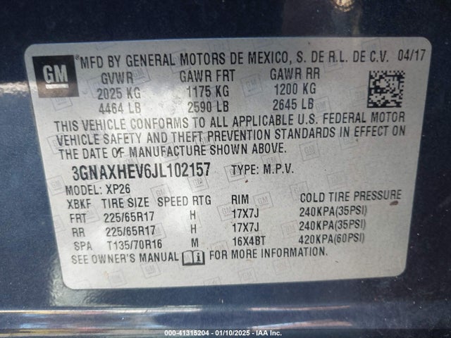3GNAXHEV6JL102157 Chevrolet EQUINOX LS