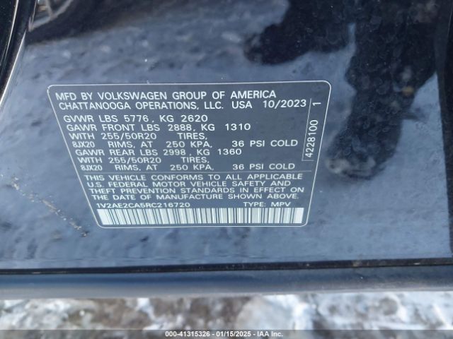 1V2AE2CA5RC216720 Volkswagen Atlas Cross Sport 2.0t Sel R-line