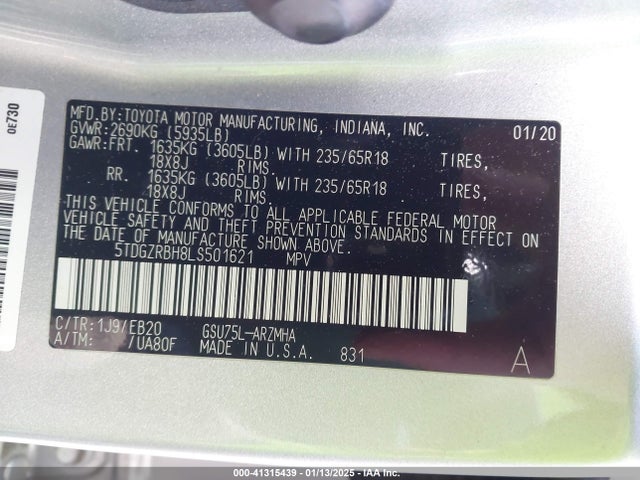 Toyota Highlander Xle 2020 5TDGZRBH8LS501621 Image 9