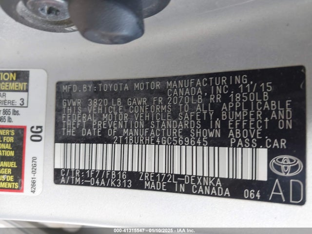 Toyota COROLLA LE 2016 2T1BURHE4GC569645 Image 9