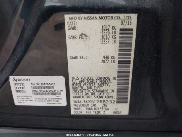 1N4AL3AP0GC268232 Nissan Altima 2.5 Sr