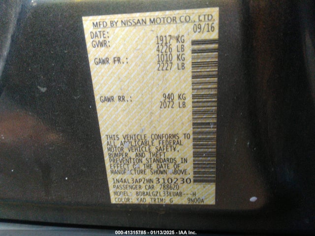 Nissan Altima 2.5 S 2017 1N4AL3AP2HN310230 Image 9
