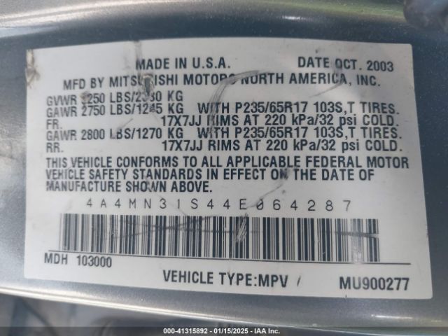 2004 MITSUBISHI ENDEAVOR 4A4MN31S44E064287 Photo 8