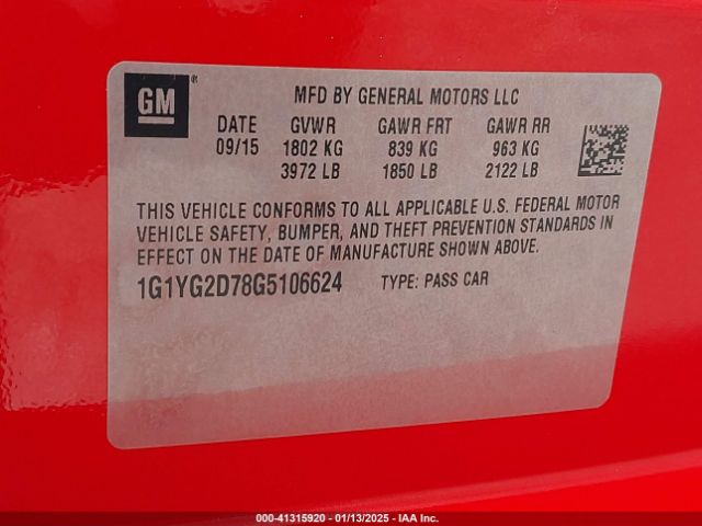 1G1YG2D78G5106624 Chevrolet Corvette Stingray Z51