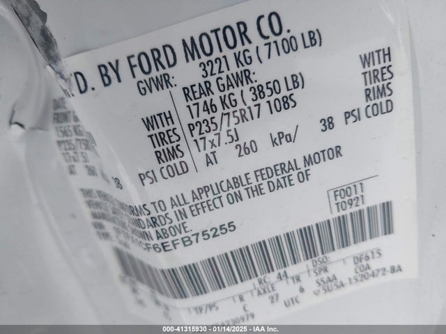 Ford F-150 Xl 2014 1FTFX1CF6EFB75255 Image 9