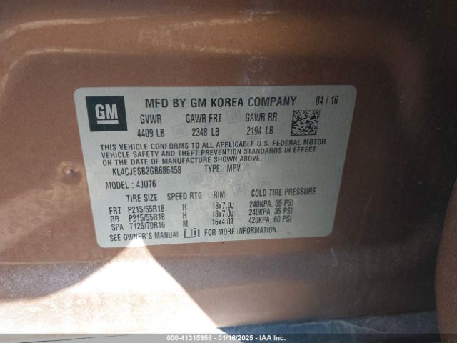 KL4CJESB2GB686458 Buick Encore
