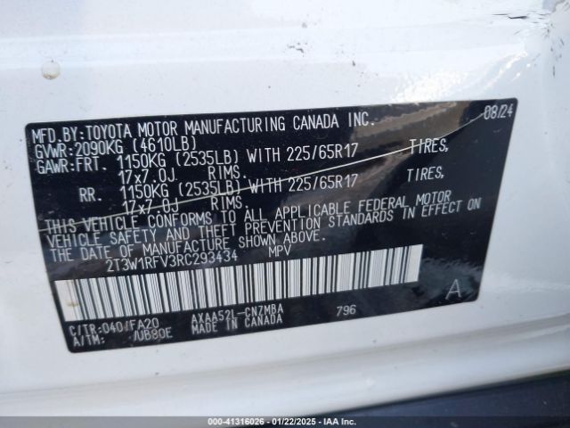 2T3W1RFV3RC293434 Toyota Rav4 Xle