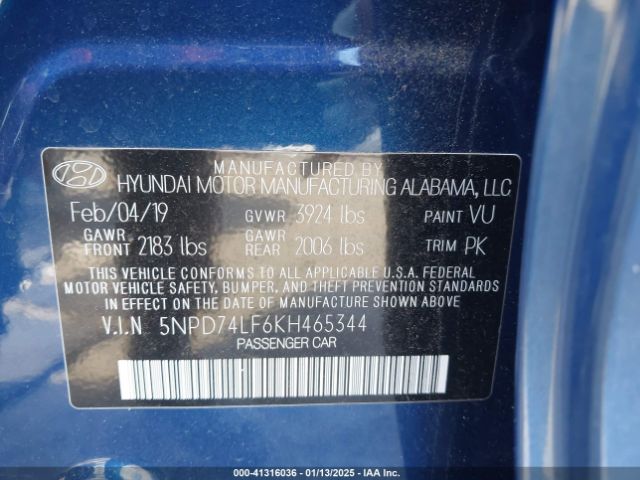 5NPD74LF6KH465344 Hyundai ELANTRA SE