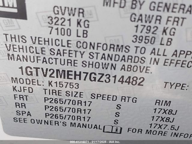1GTV2MEH7GZ314482 GMC Sierra 1500 Sle