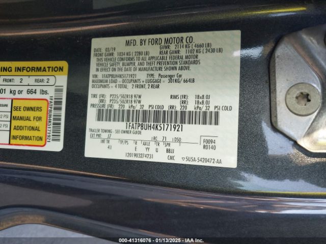 1FATP8UH4K5171921 Ford Mustang Ecoboost Premium