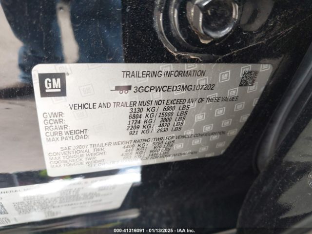 3GCPWCED3MG107202 Chevrolet Silverado 1500 2wd  Short Bed Lt