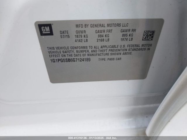1G1PG5SB6G7124189 Chevrolet Cruze Limited Ltz Auto