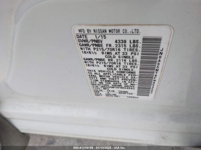 JN8AS5MT6FW654592 Nissan Rogue Select S