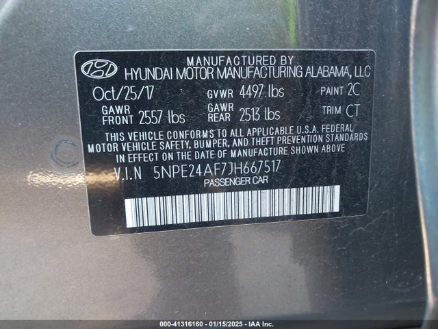 5NPE24AF7JH667517 Hyundai SONATA SE