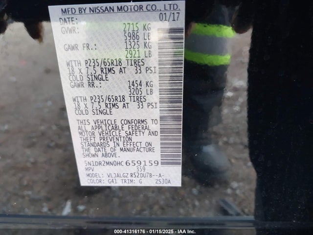 Nissan Pathfinder Sl 2017 5N1DR2MN0HC659159 Image 9