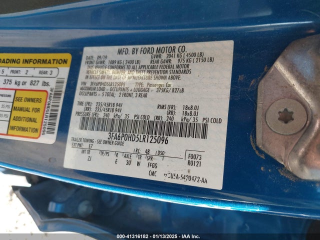 Ford FUSION SE 2020 3FA6P0HD5LR125096 Image 9