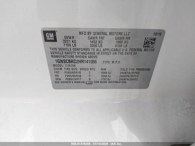Chevrolet Tahoe Lt 2017 1GNSCBKC2HR141086 Image 9