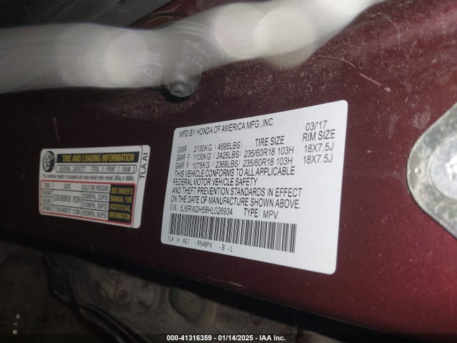 Honda CR-V EX 2017 5J6RW2H58HL026934 Image 9