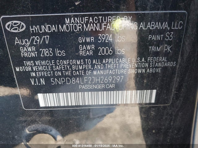 5NPD84LF2JH269297 Hyundai ELANTRA SEL