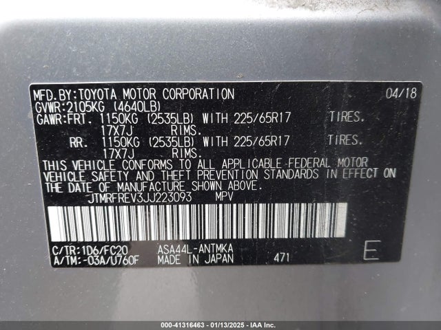 JTMRFREV3JJ223093 Toyota Rav4 Adventure/xle