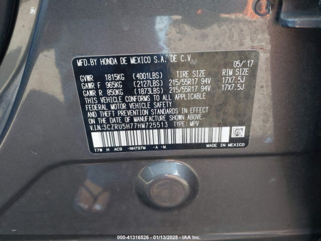 3CZRU5H77HM725513 Honda Hr-v Ex-l