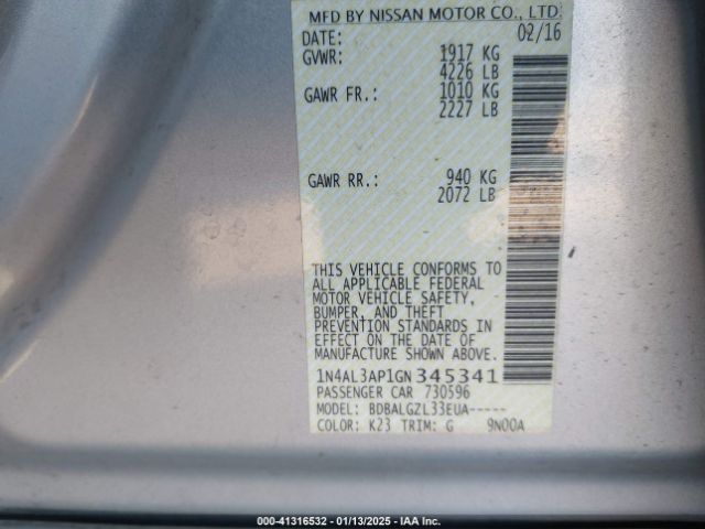 1N4AL3AP1GN345341 Nissan Altima